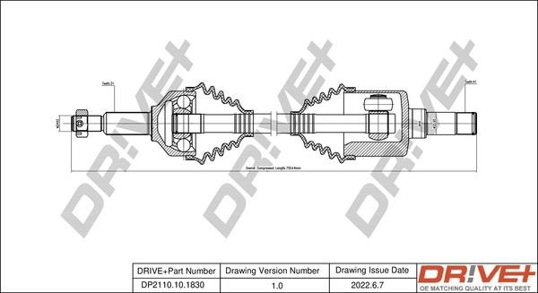 CV axle Ford Transit: DP2110101830 Dr!ve+ Drive shaft