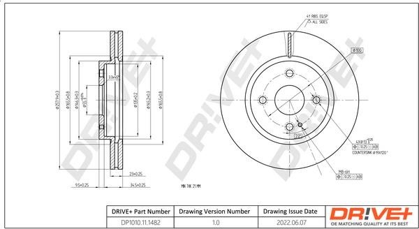 Dr!ve+ DP1010.11.1482 Front brake disc ventilated DP1010111482