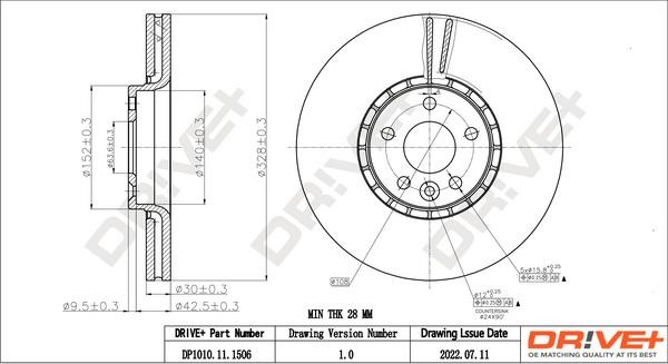 Dr!ve+ DP1010.11.1506 Front brake disc ventilated DP1010111506
