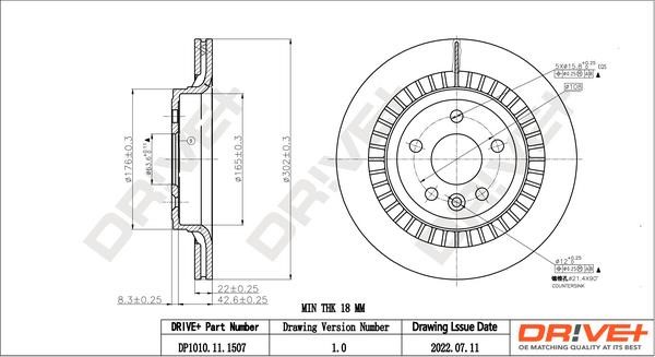 Dr!ve+ DP1010.11.1507 Rear ventilated brake disc DP1010111507