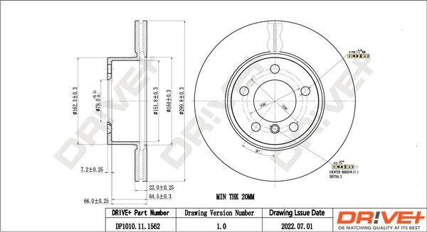 Dr!ve+ DP1010.11.1562 Front brake disc ventilated DP1010111562