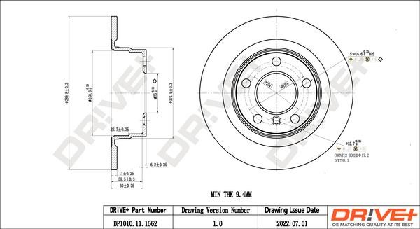 Dr!ve+ DP1010.11.1563 Rear brake disc, non-ventilated DP1010111563