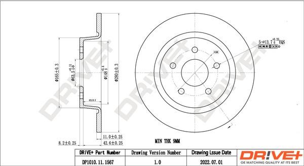 Dr!ve+ DP1010.11.1567 Rear brake disc, non-ventilated DP1010111567