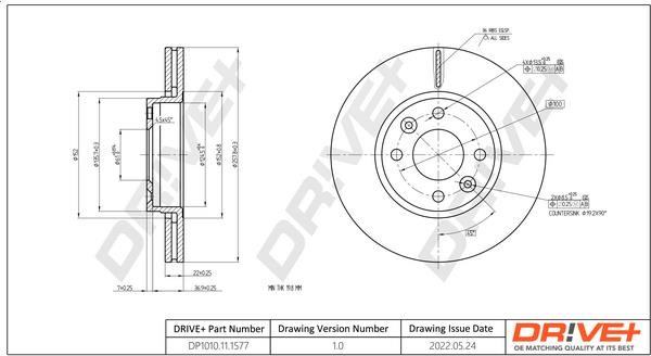 Dr!ve+ DP1010.11.1577 Front brake disc ventilated DP1010111577