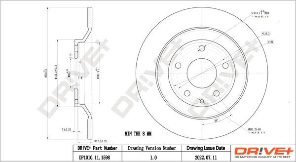 Dr!ve+ DP1010.11.1598 Rear brake disc, non-ventilated DP1010111598