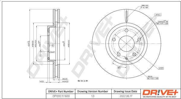 Dr!ve+ DP1010.11.1600 Front brake disc ventilated DP1010111600