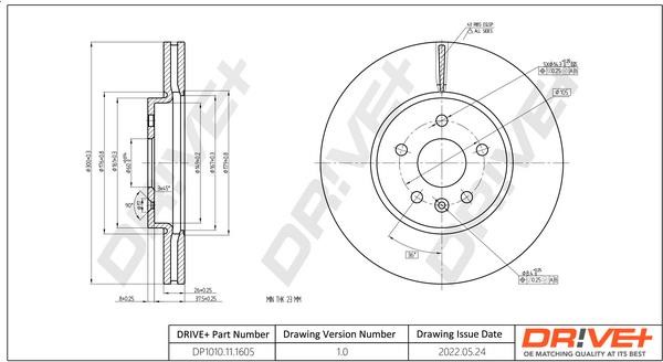 Dr!ve+ DP1010.11.1605 Front brake disc ventilated DP1010111605