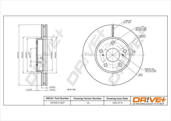 Dr!ve+ DP1010.11.1607 Front brake disc ventilated DP1010111607