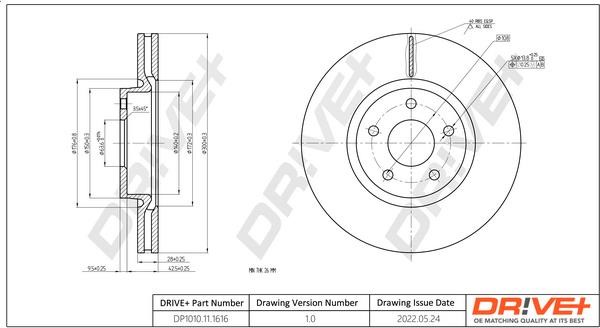 Dr!ve+ DP1010.11.1616 Front brake disc ventilated DP1010111616