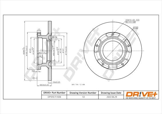 Dr!ve+ DP1010.11.1618 Rear brake disc, non-ventilated DP1010111618