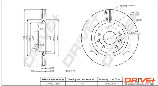 Dr!ve+ DP1010.11.1628 Front brake disc ventilated DP1010111628