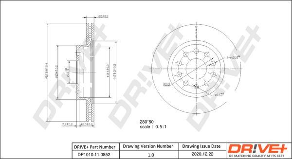 Dr!ve+ DP1010.11.0852 Front brake disc ventilated DP1010110852