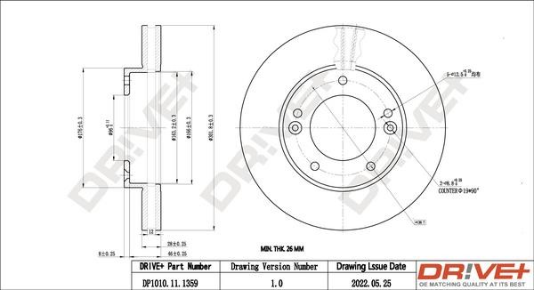 Dr!ve+ DP1010.11.1359 Front brake disc ventilated DP1010111359