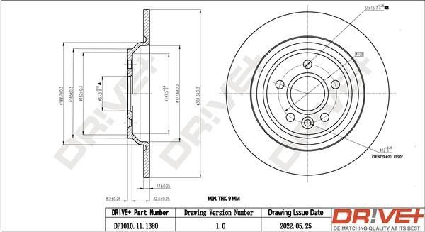 Dr!ve+ DP1010.11.1380 Rear brake disc, non-ventilated DP1010111380
