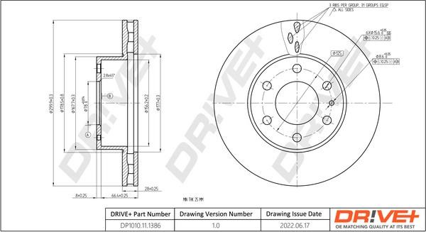 Dr!ve+ DP1010.11.1386 Front brake disc ventilated DP1010111386