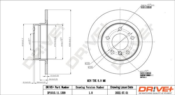 Dr!ve+ DP1010.11.1399 Rear brake disc, non-ventilated DP1010111399