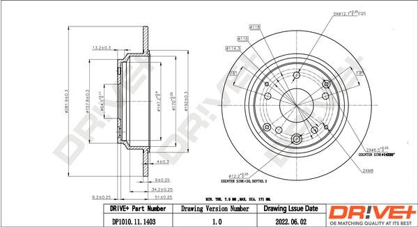 Dr!ve+ DP1010.11.1403 Rear brake disc, non-ventilated DP1010111403