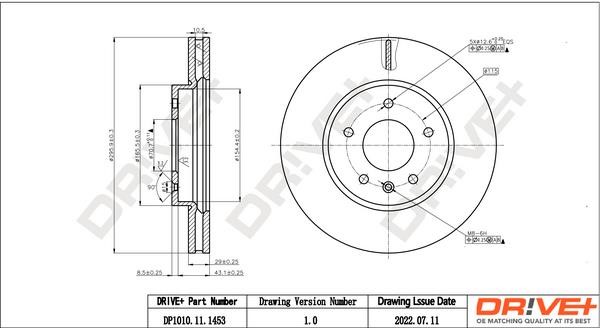 Dr!ve+ DP1010.11.1453 Front brake disc ventilated DP1010111453
