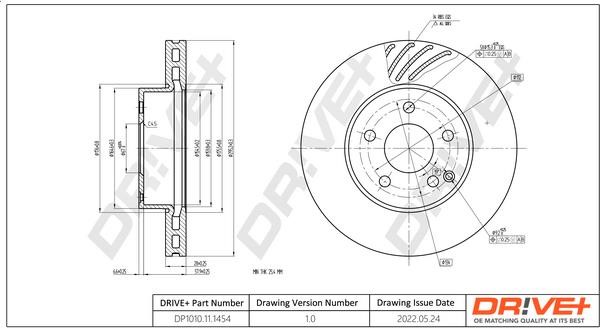 Dr!ve+ DP1010.11.1454 Front brake disc ventilated DP1010111454