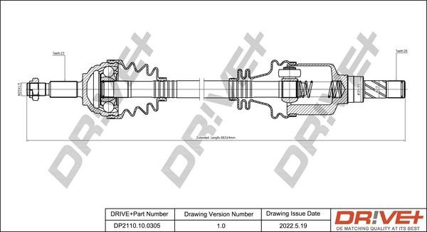 Axle shaft Dacia Logan: DP2110100305 Dr!ve+ Drive shaft