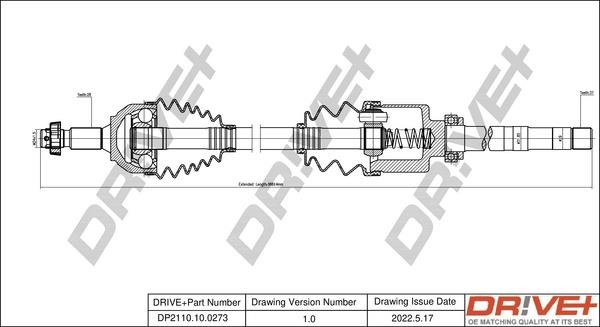 CV axle Peugeot 607: DP2110100273 Dr!ve+ Drive shaft