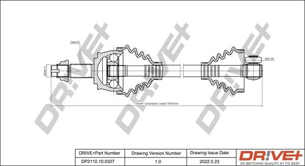 Driveshaft Fiat 500: DP2110100327 Dr!ve+ Drive shaft