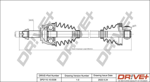 CV axle Fiat Idea: DP2110100336 Dr!ve+ Drive shaft