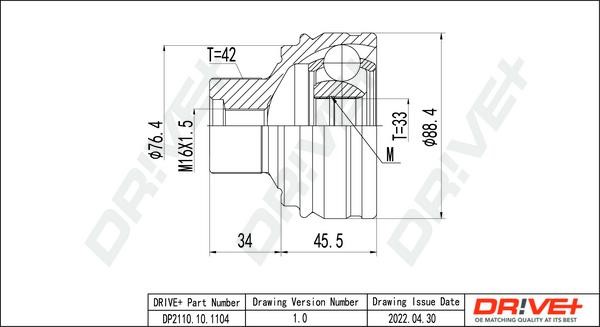 Dr!ve+ DP2110.10.1104 CV joint DP2110101104 DP2110101104 Dr!ve+ CV joint