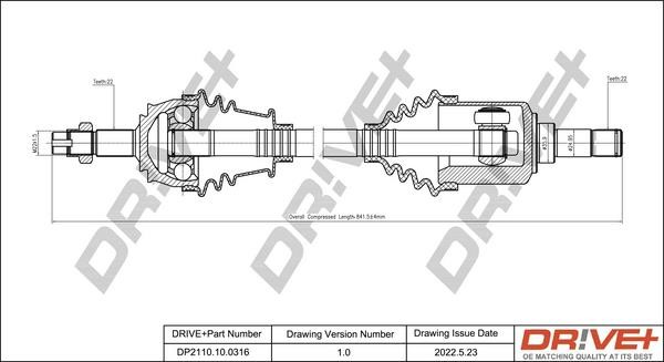CV axle Fiat Punto: DP2110100316 Dr!ve+ Drive shaft