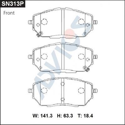 Advics SN313P Brake Pad Set, disc brake SN313P