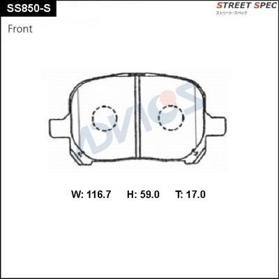 Advics SS850-S Brake Pad Set, disc brake SS850S