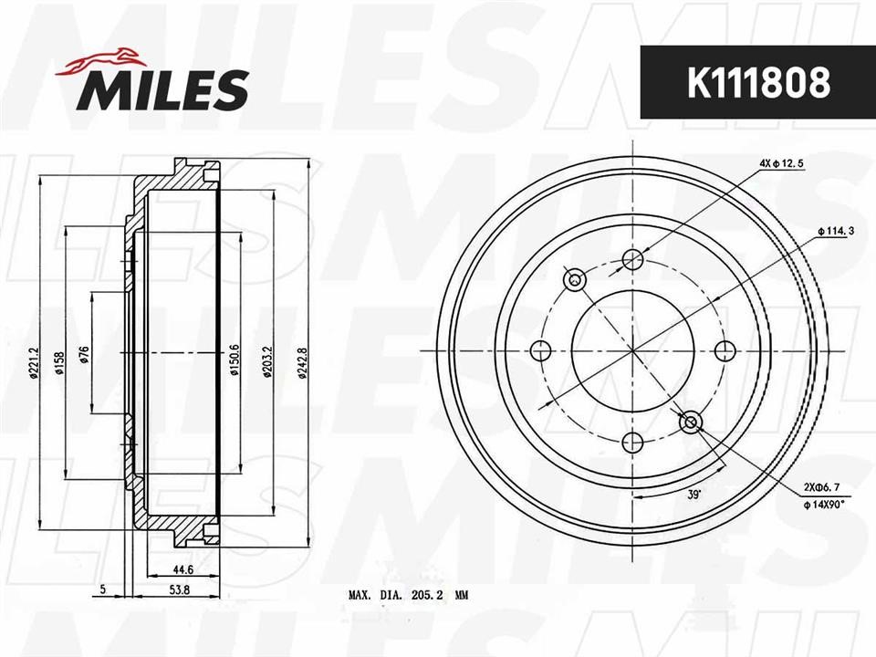 Miles K111808 Brake drum K111808