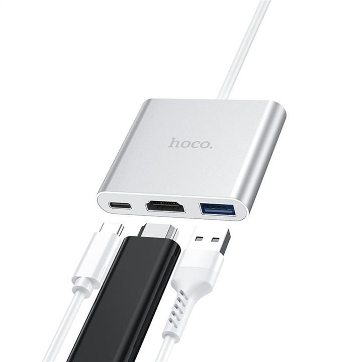 Hoco HB14 Easy use Type-C adapter(Type-C to USB3.0+HDMI+PD) Silver Hoco 6931474725790