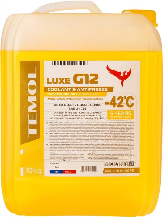 TEMOL T-LG12Y-10L Antifreeze TEMOL LUXE G12 yellow, ready for use -39, 10l TLG12Y10L