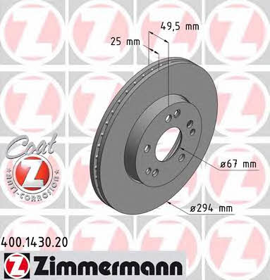 Otto Zimmermann 400.1430.20 Front brake disc ventilated 400143020