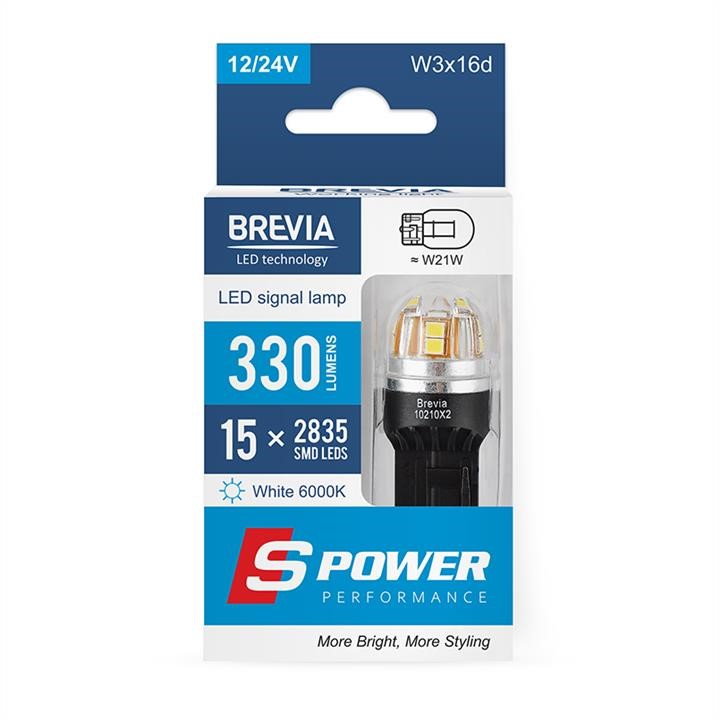 Brevia 10210X2 LED car lamp Brevia S-Power W21W 330Lm 15x2835SMD 12/24V CANbus, 2 pcs. 10210X2