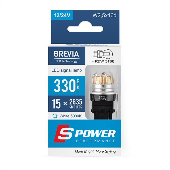 Brevia 10238X2 LED car lamp Brevia S-Power P27W (3156) 330Lm 15x2835SMD 12/24V CANbus, 2 pcs. 10238X2