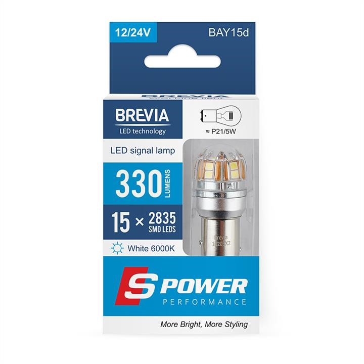 Brevia 10203X2 LED car lamp Brevia S-Power P21/5W 330Lm 15x2835SMD 12/24V CANbus, 2 pcs. 10203X2