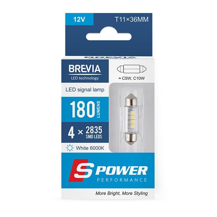 Brevia 10214X2 LED car lamp Brevia S-Power C5W (C10W) T11x36 180Lm 4x2835SMD 12V CANbus, 2 pcs. 10214X2