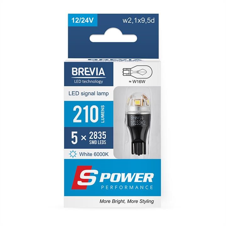 Brevia 10233X2 LED car lamp Brevia S-Power W16W 210Lm 5x2835SMD 12/24V CANbus, 2 pcs. 10233X2
