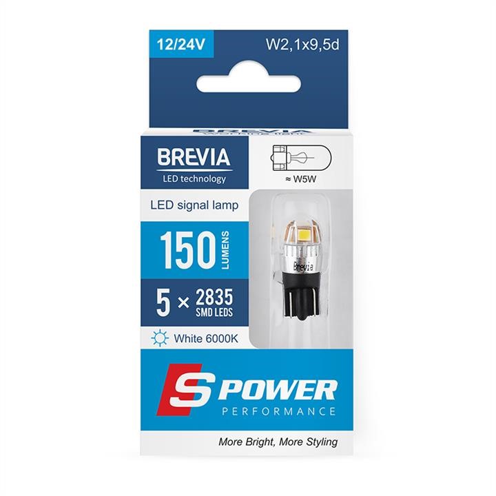Brevia 10208X2 LED car lamp Brevia S-Power W5W 150Lm 5x2835SMD 12/24V CANbus, 2 pcs. 10208X2