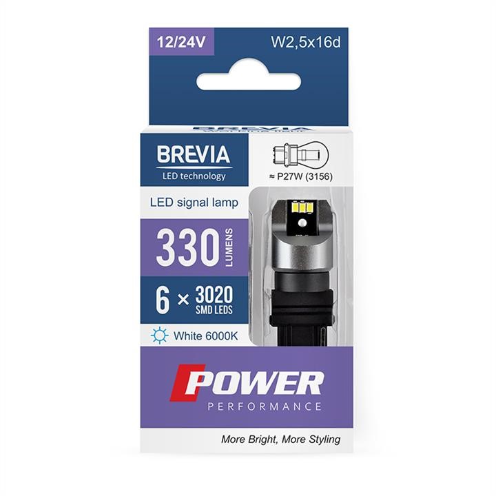 Brevia 10138X2 LED car lamp Brevia Power P27W (3156) 330Lm 6x3020SMD 12/24V CANbus, 2 pcs. 10138X2