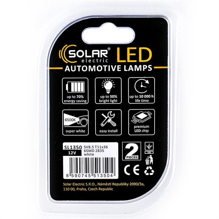 LED lamp Solar 12V SV8.5 T11x36 6SMD white, 2 pcs Solar SL1350