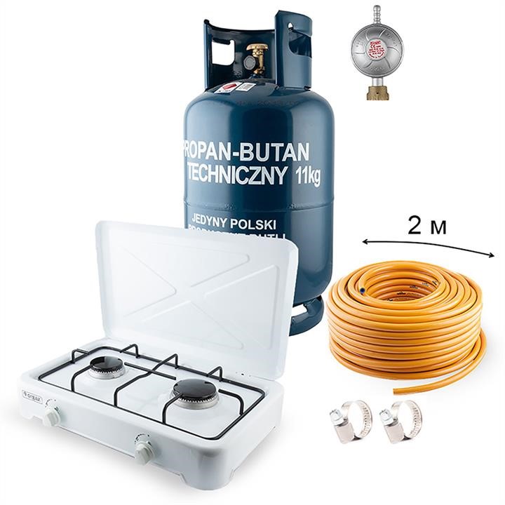 Orgaz NC00750 Gas Kit: GZWM 27.2L Cylinder, Reducer, Hose, Portable Stove OR-201, Clamps NC00750