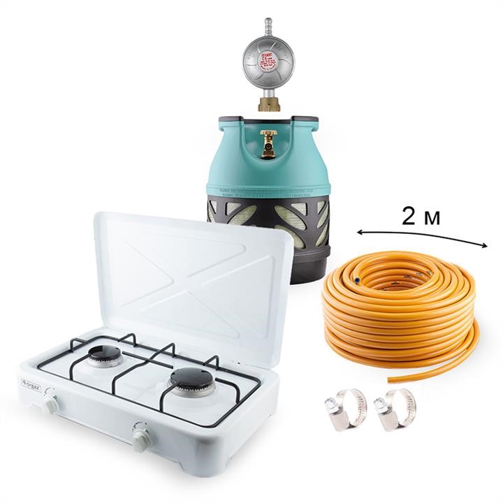 Nord Camp NC00920 Gas Kit: Nord Camp 12.5L Cylinder, Reducer, Hose, Portable Stove OR-201, Clamps NC00920