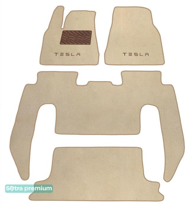 Sotra 90606-CH-BEIGE The carpets of the Sotra interior are two-layer Premium beige for Tesla Model X (mkI) (6 seats) (without console on row 2) (row 1-2-3) 2016-, set 90606CHBEIGE