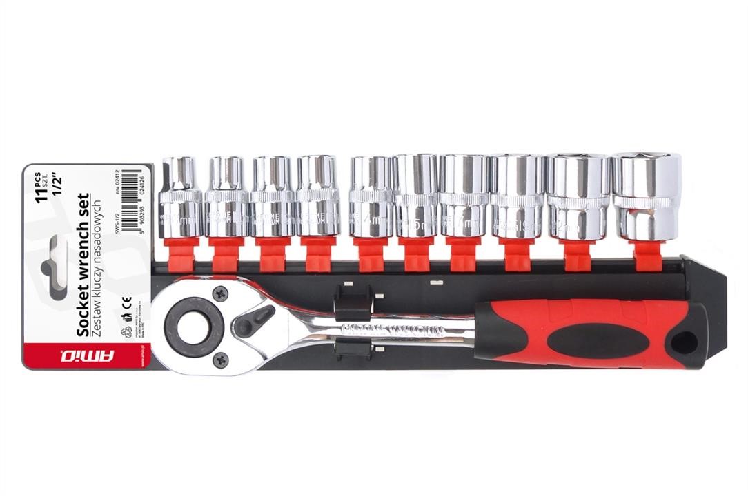 AMiO 02412 Set of socket wrenches, 11 pcs. 1/2" 10-24 mm 02412