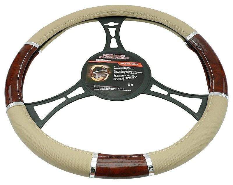 42928 Carcommerce Steering Wheel Cover Wooden - Beige