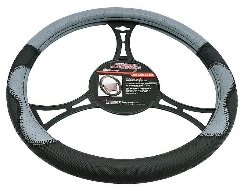 Carcommerce 61068 Steering Wheel Cover Black - Grey 61068