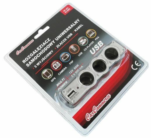 3-hole socket 12V + USB Carcommerce 61495
